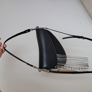 Luxury BAFELLI leather saddle bag black silver-col. hardware shoulder crossbody